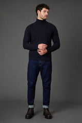 Navy Chunky Cable Roll Neck Jumper