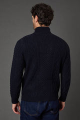 Navy Chunky Cable Roll Neck Jumper