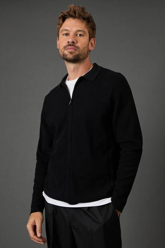 Black 1904 Zip Through Milano Knitted Overshirt