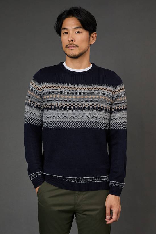 Navy Fairisle Placement Christmas Jumper