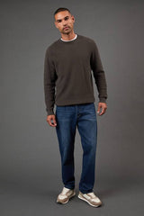 Khaki Waffle Crew Neck Knitted Jumper