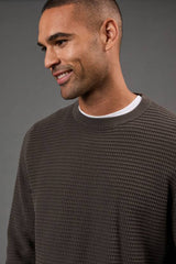 Khaki Waffle Crew Neck Knitted Jumper