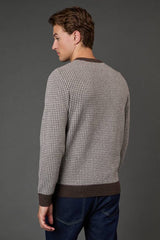 Dark Brown Super Soft Knitted Geo Crew Neck Jumper
