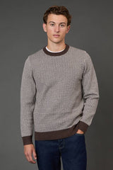 Dark Brown Super Soft Knitted Geo Crew Neck Jumper