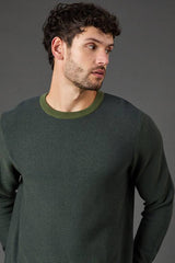 Dark Green Semi Plain Crew Neck Jumper