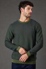 Dark Green Semi Plain Crew Neck Jumper
