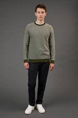 Khaki Textured Crew Neck Jumper