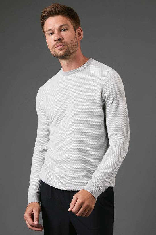 Light Grey Textured Crew Neck Jumper