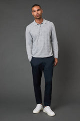 Light Grey Textured Long Sleeve Knitted Polo
