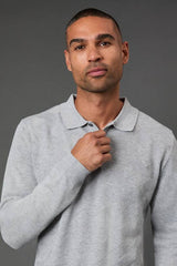 Light Grey Textured Long Sleeve Knitted Polo