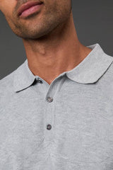 Light Grey Textured Long Sleeve Knitted Polo