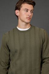Khaki Cable Crew Neck Jumper