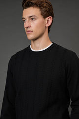 Black Cable Crew Neck Jumper