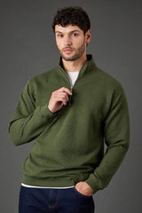 Khaki Quilted Half Zip Jumper