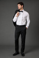 White Ruffle Front Slim Fit Long Sleeve Shirt