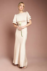 Coast Honoured Satin Back Crepe High Neck Short Sleeve Maxi Bridesmaid Dress