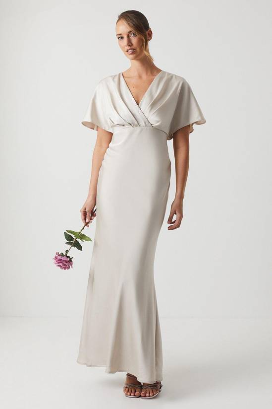 Batwing Sleeve Satin Fishtail Bridesmaid Dress