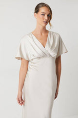 Batwing Sleeve Satin Fishtail Bridesmaid Dress
