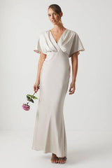 Batwing Sleeve Satin Fishtail Bridesmaid Dress