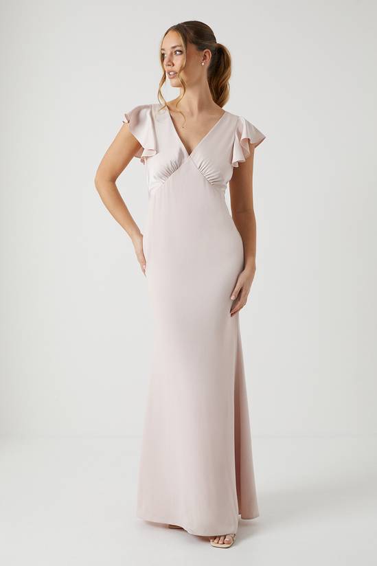 Coast Honoured V Neck Angel Short Sleeve Satin Maxi Bridesmaid Dress