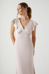 Coast Honoured V Neck Angel Short Sleeve Satin Maxi Bridesmaid Dress