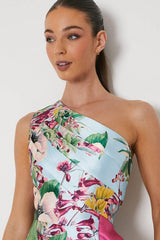One Shoulder Seam Detail Ruffle Midi Dress