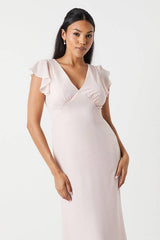 Shimmer Chiffon Angel Sleeve Bridesmaid Maxi Dress