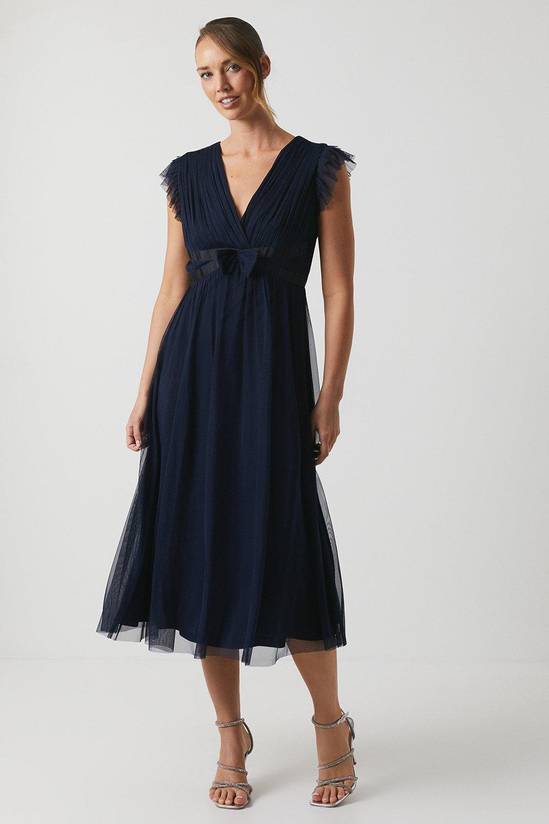 Bow Detail Mesh Midi Bridesmaid Dress