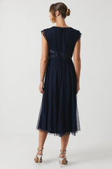 Bow Detail Mesh Midi Bridesmaid Dress