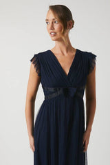 Bow Detail Mesh Midi Bridesmaid Dress