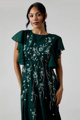 Ruffle Sleeve Embroidered Bridesmaid Dress