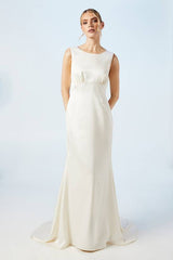 Cowl Back Fishtail Wedding Dress With Puddle