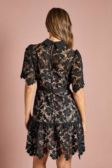 Lace Shirt Mini Belted Dress