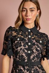 Lace Shirt Mini Belted Dress