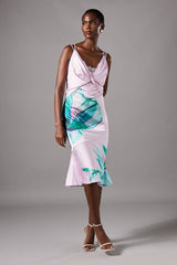 Lace Insert Satin Fitted Dress
