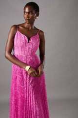 Lace Pleated Maxi Dress