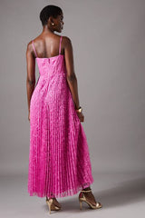 Lace Pleated Maxi Dress
