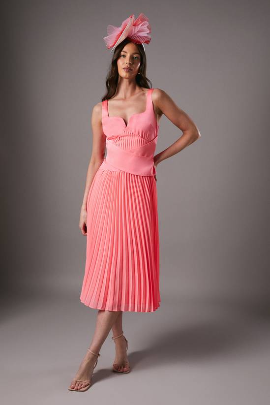 Lisa Tan Peplum Cross Detail Pleated Midi Dress