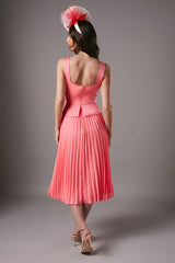 Lisa Tan Peplum Cross Detail Pleated Midi Dress