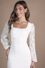 Square Neck Statement Sleeve Maxi Fishtail Wedding Dress