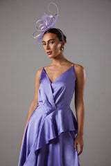 Plunge V Frill Skirt Strappy Midi Dress