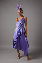 Plunge V Frill Skirt Strappy Midi Dress