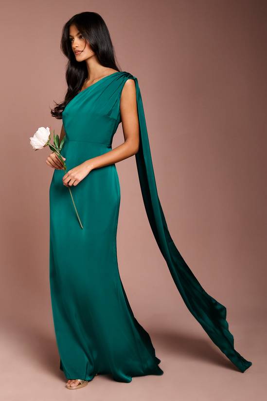Coast Honoured Petite Drape One Shoulder Satin Maxi Bridesmaid Dress