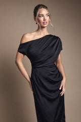 Satin Ruched Detail Off The Shoulder Maxi Bridesmaid Dress