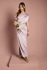 Satin Ruched Detail Off The Shoulder Maxi Bridesmaid Dress