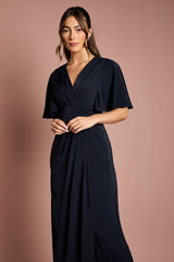V Neck Flutter Sleeve Bridesmaid Dress