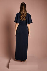 V Neck Flutter Sleeve Bridesmaid Dress
