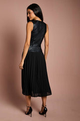 PU Pleated Chiffon Skirt Midi Dress