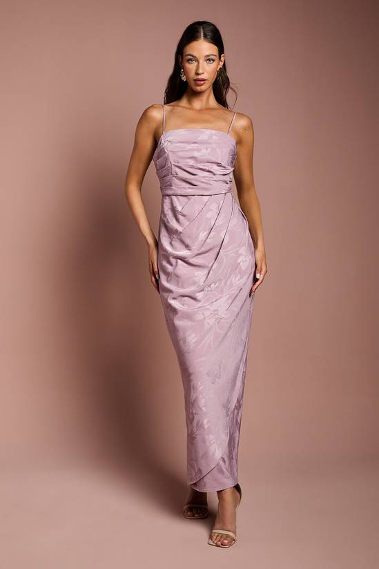 Jacquard Satin Midaxi Dress With Wrap Skirt