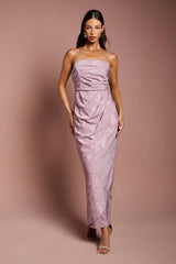 Jacquard Satin Midaxi Dress With Wrap Skirt